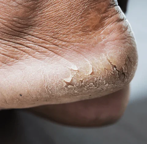 what causes white dry skin on feet